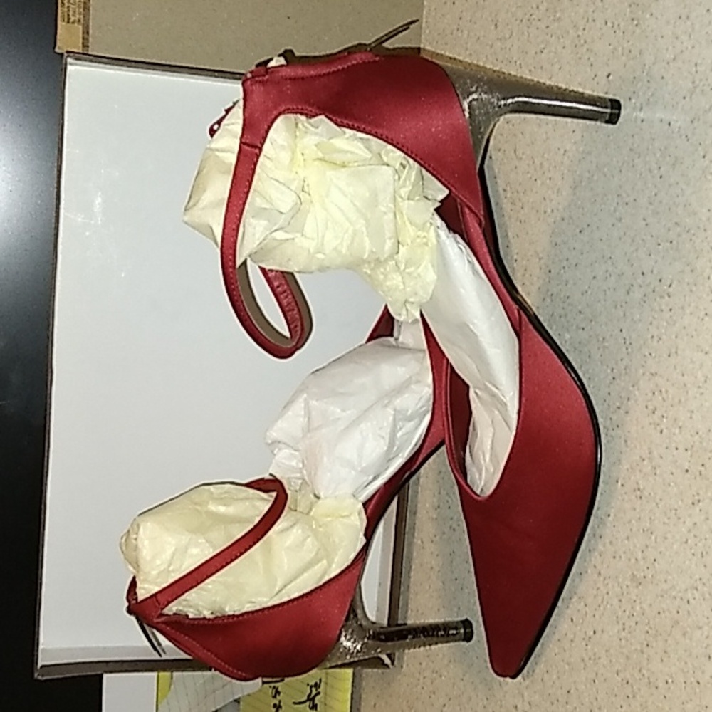 Red satin heels
